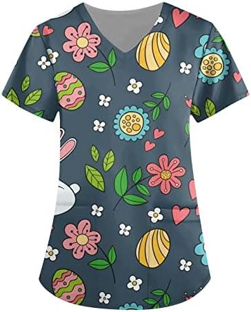 Uskršnji dan Žene Trendi Odjeća T-majice ispisane osnovne uniforme ženske rastegnute tee vrhove s dvostrukim džepovima