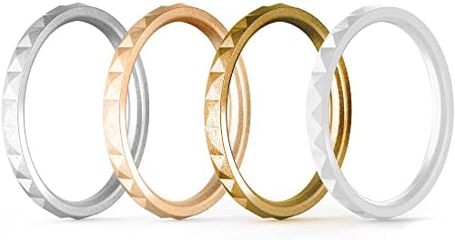Thunderfit tanki i slagati silikonski prstenovi, 8 prstenova / 4 prstena / 1 prsten - silikonske vjenčane trake za žene - dijamantski uzorak - širina 2,5 mm - debljina 2mm