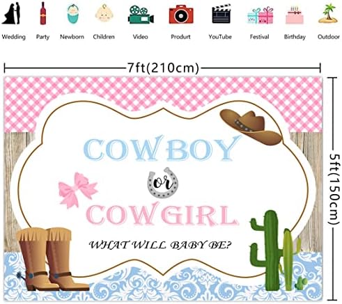 Lofaris Cowboy ili Cowgirl pol otkrivaju pozadina djevojka ili dječak beba tuš fotografija pozadina Rustikalni drveni kauboj čizme Lace Party trudnoća Banner dekoracije torta Tabela Photo Booth rekvizite 7x5ft