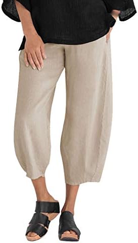 Meymia Ljetne ženske pamučne posteljine pantalone labavi fit visokog struka ispisa u obliku lagane elastične