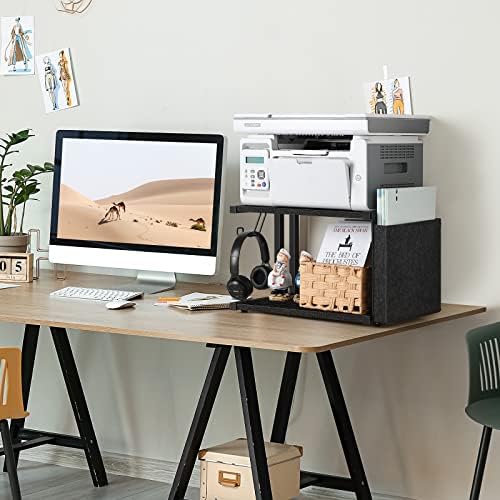 Kolica za štampač melosa, 2-tier stalak za štampač sa skladištem, pokretna štampač stajališta s točkovima, pod stokom stalak za štampač za faks, kopirni uređaj, skener, štampač, skener, crni