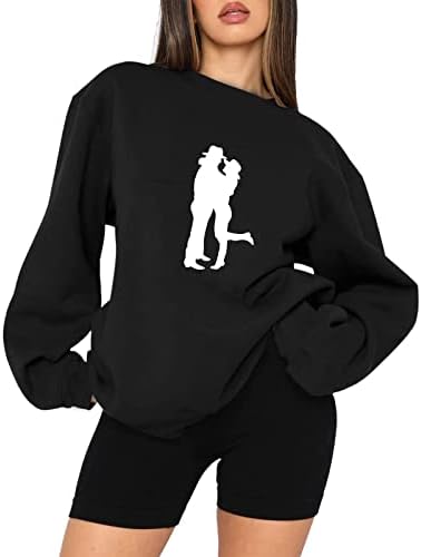 Oplxuo ženske kaubojske grafičke Zapadne dukserice duge rukave za vrat za Valentinovo puloveri na vrhu smiješni