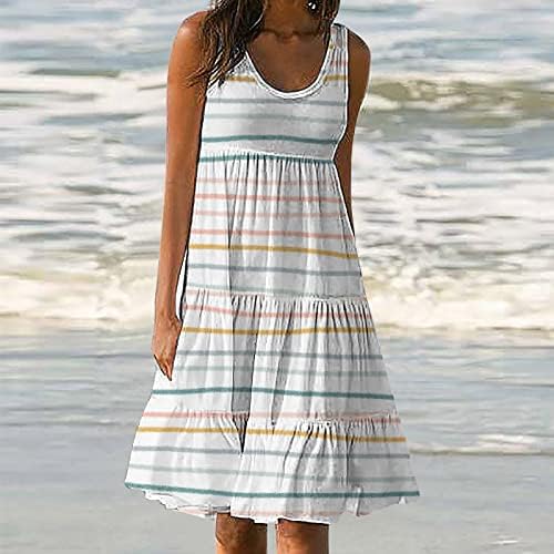 Ženski tenk Casual Dress Summer Striped Floral hands T-Shirt haljine Flowy plisirani kratki Swing sarafan