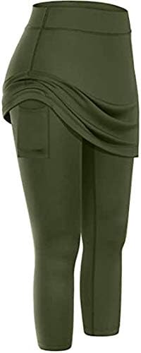 Joga hlače za žene s dugim suknji tenis nogu sportski elastični kapris joga gamaše džepovima suknjene joge hlače