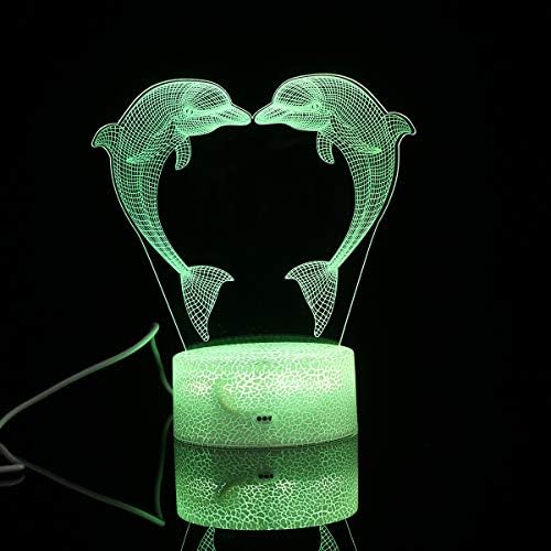 SOLUSTERE stolna noćna svjetlost za spavaću sobu, 3D vizualno svjetlo Dolphin Illusion Light USB dodirni prekidač Pukočeni uzorak Baza LED šarene svjetiljke Ornament - nema baterije