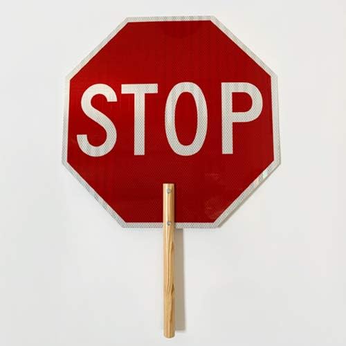 Stopsignsandmore 2-strana znak za zaustavljanje / zaustavljanje - 18x18-3m Reflection | Lagani aluminijum | 10 Drvena ručica