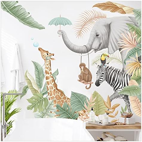Afričke naljepnice za zidove od životinja iz džungle, zidne naljepnice sa biljkom majmuna žirafa, zidni dekor