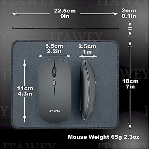 Itawey Bluetooth miš i jastuk Combo, bežični, punjivi, tihi klikovi, kompaktni set, visoka preciznost 1600 dpi za PC laptop tablet - crna mat