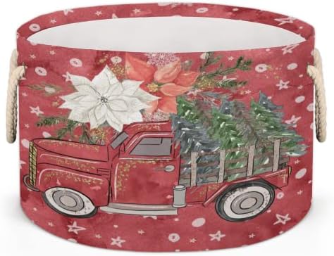 Božićno drvsko crveno kamion 02 Velike okrugle košare za skladištenje basketa za pranje rublja sa ručkim košarom
