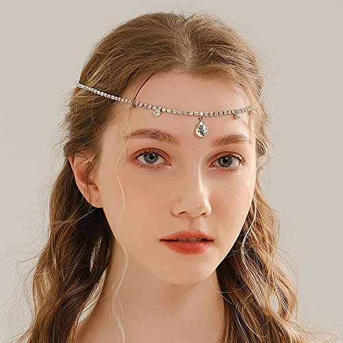 Chargances Svadbeni vještački dijamant čelo lanac za glavu Boho Crystal Teardrop Headpiece Wedding Festival Dodaci za kosu za žene Poklon