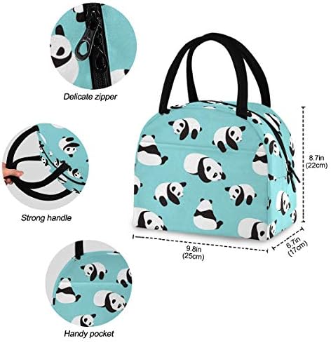 Yyzzh slatka crtana Panda medvjed životinjski uzorak na plavoj izoliranoj torbi za ručak sa patentnim zatvaračem Cooler Meal Prep torba kutija za ručak torba za odrasle muškarce žene ured kućne škole na otvorenom