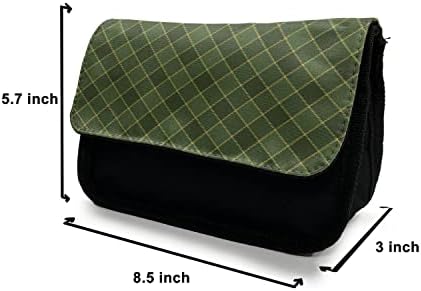 Lunarable zelena pernica, staromodni uzorak argila, torba za olovku od tkanine sa dvostrukim patentnim zatvaračem, 8,5 x 5,5, Hunter Green Forrest Green Yellow