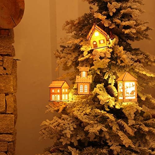 ABOOFAN čarapa Stuffers LED drveni viseći ukrasi božićno drvo viseća dekoracija Božić drvena kuća