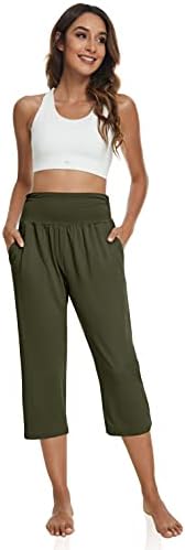 UEU ženske kapri pantalone visokog struka Casual labave pantalone za jogu udobne Lounge Workout Capris trenirke sa džepovima