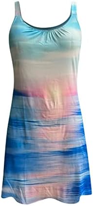 FOVIGUO poliesterske haljine za žene Print pola rukava Cosy Camisole plaža ljetni koktel Cropped Casual Breathable Round