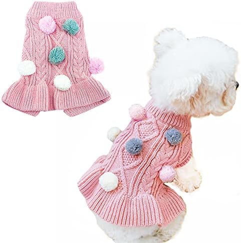 Aniac Mali pas džemper Štenad topla odjeća Šareni pompom džemper za mačke PET zimski kaput Doggy Turtleneck pletiva haljina za hladnu sezonu i proljeće