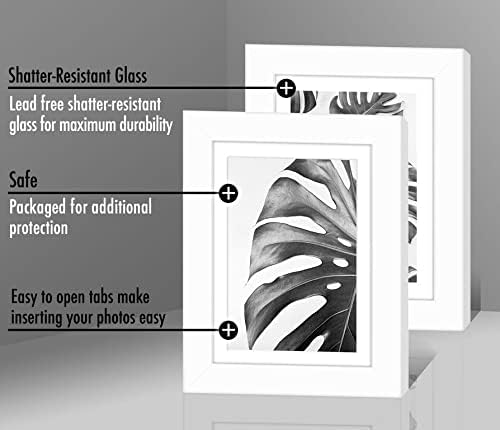 Americanflat 5x7 okvir za slike u bijeloj boji Set od 2 ekrana 4x6 sa prostirkom i 5x7 bez prostirke - Kompozitno drvo sa staklom otpornim na lomljenje - horizontalni i vertikalni formati za zid i ploču stola