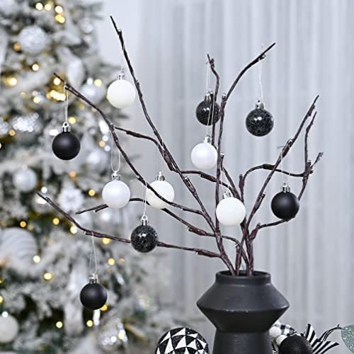 Valery Madelyn 24ct 40mm crno-bijeli Božić Ball ukrasi dekor, Shatterproof Božić Tree Accessories Božić ukrasi za Božić Party dekoracija