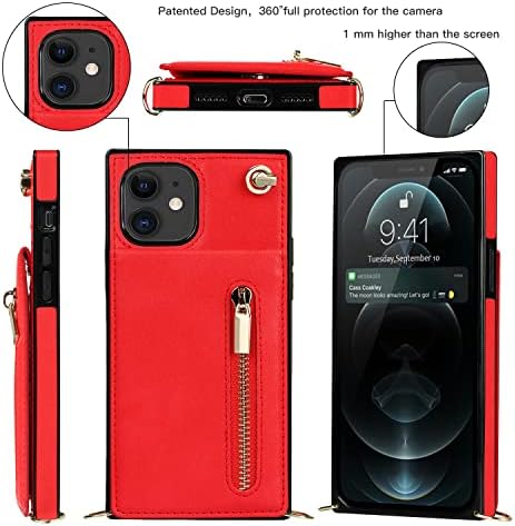 Xyx novčanik za iPhone 11, poprečni remen PU kožni patentni zatvarač džep fuse za žene sa držačem kartice Podesiva vrpca za iPhone 11, crvena
