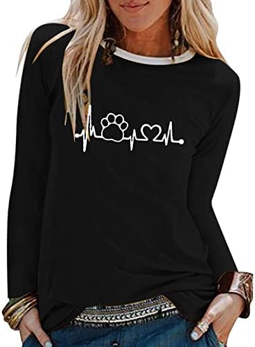 Crewneck Tee žene ljetni Jesen Dugi rukav 2023 Odjeća pamučna grafička Lounge bluza Tshirt za žene