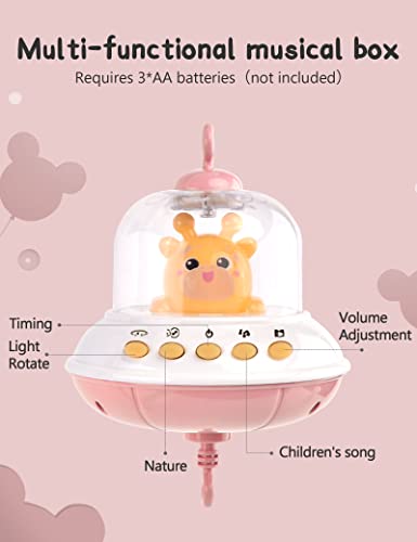 Bsroluna Baby Crib Mobile sa muzikom i lampicama, baby mobile za krevetić sa daljinskim upravljačem, viseći rotirajuće životinje zveke, 16 pjesama i vremenske funkcije, crtane dječje dječje igračke za djevojčice
