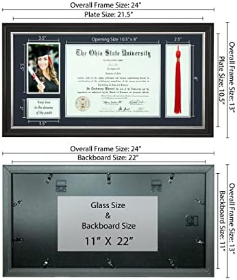 Green Arts 11x22 DIPLOMA TASSEL SHAOD kutija sa dvostrukom prostirkom za 8,5x11 Diploma okvir, držač za tassel i 4x6 fotografiju. Box diplomskih sjena, okvir za diplomski okvir, okvir certifikata.