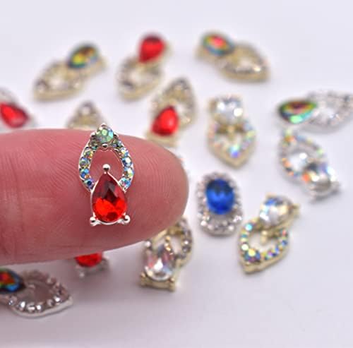 LIFOOST 20kom luksuzni stil čari za nokte zlatni i srebrni mali pad Gem Mix dizajn 3D nakit