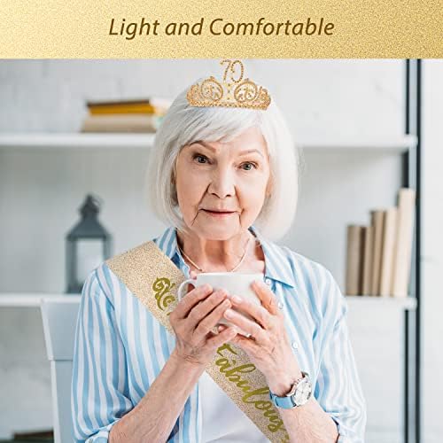 Krila za 70. rođendan i tijara za žene-Fabulous Glitter Sash + šumski vještački dijamant Zlatna