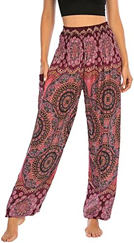 Lu's Chic ženske boemske joge hlače visoki struk ples cvjetni tajlandski čizme boho harem hlače