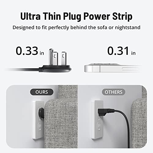 TROND Flat Plug Power Strip zaštitnik od prenapona sa 3 USB-a & 1 USB-C portom, 8 široko razmaknutih utičnica+