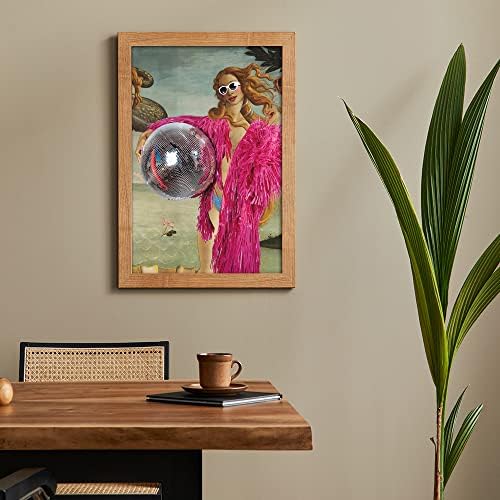 Vintage Funky of Wall Art estetski Posteri, zidna Umjetnost spavaća soba ružičasti printovi-jedinstvena zabava kupatilo Pink djevojka sa naočarima platnena zidna Umjetnost, disko lopta Print slikarstvo eklektičan bar Party zidni dekor za 12x16in Neuramljen