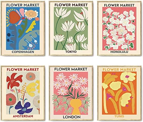 Cvjetna pijaca Poster Set od 6, cvjetna pijaca zidna Umjetnost cvjetna pijaca Poster London Tokio