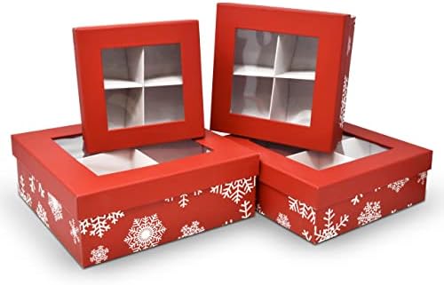 Božićne poklon kutije za kolačiće kvadrat sa prozorima i razdjelnicima praznična kutija za gniježđenje sa poklopcima 4 pakovanja za domaće čokolade bomboni tartufi Charcuterie Brownies i male poslastice za davanje poklona