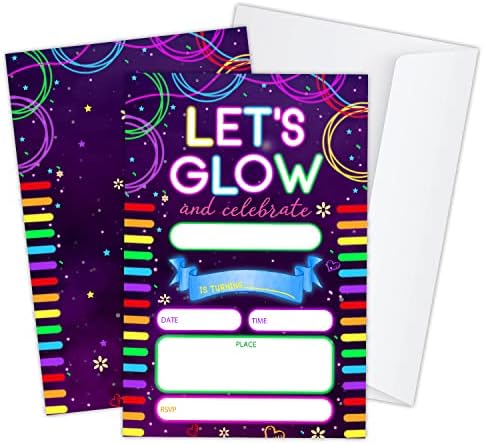 Sjajni rođendanski pozivnici, Neon Glow Rođendanska pozivnica za djevojke Dječja djeca, sjaj u tamnim