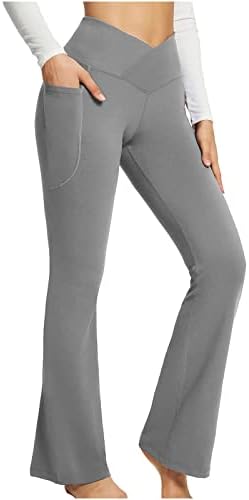 Bluoos Žene visokog struka joga hlače Workout Lounge Bootleg casual nogu s džepovima 2086