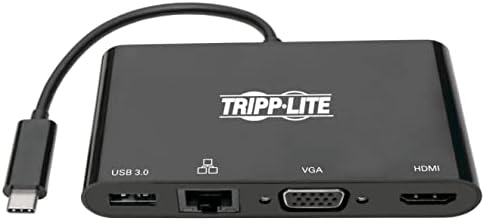 Tripp Lite USB-C Hub sa 4k HDMI, 1080p VGA, Gigabit Ethernet, USB-a 3.0, Thunderbolt 3, DisplayPort Alt mod, 5 Gbps, Crna