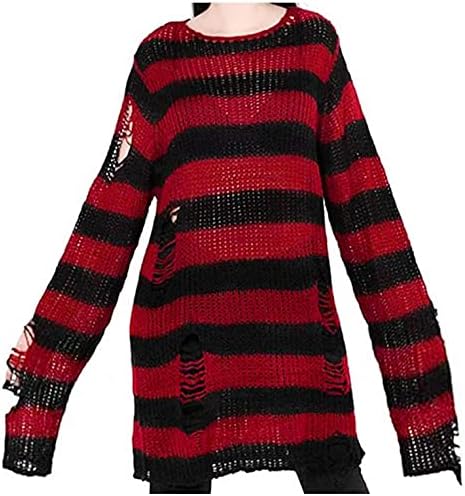 Žene Harajuku prevelizirani prugasti džemper Ležerne prilike s dugim rukavima Klintni pulover izduženi pukovnice GOTH Jumper vrhovi