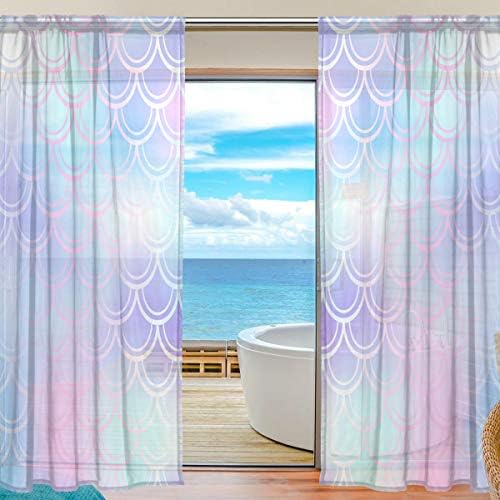 Vrhunski stolari Mermaid blijeda gradilište mrežice Poluista zavjese prozor Voile drapes Ploče - 55x84in za dnevni boravak Spavaća soba Dječja soba Set od 2 komada