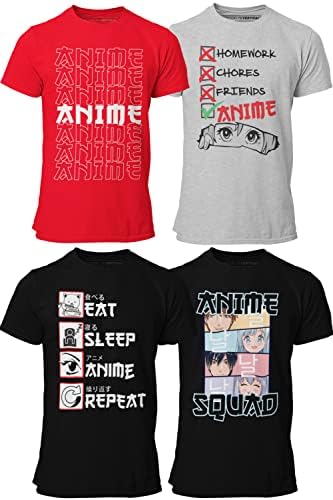 BROOKLYN VERTICAL 4-Pack Anime japanske umjetničke kratke rukave štampane majice za dječake i djevojčice