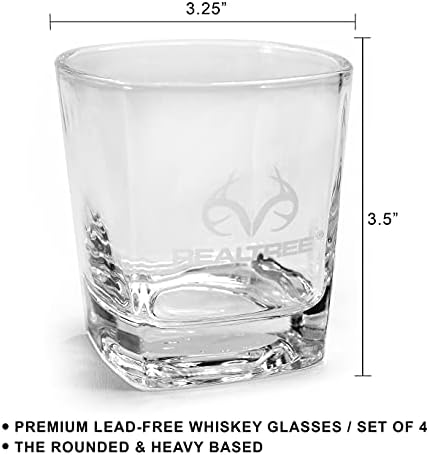 Realtree čaša za viski čaša-Set čaša za 4 koktela, staromodnih čaša za lowball Liquor, čaša za piće 8oz, Laser urezan sa logotipom Realtree