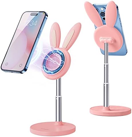 nediea Bunny Cute stalak za telefon za magnetno, podesivo postolje za držač mobilnih telefona sa magnetnom zakrpom za iPhone 14/13/12, kompatibilno sa svim mobilnim telefonima-Pink