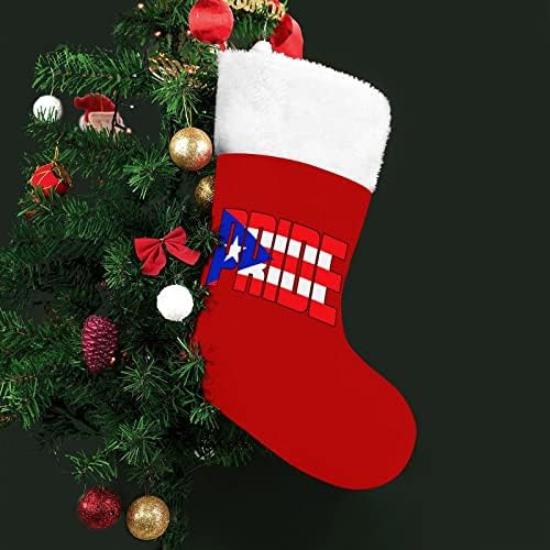 Rich Port City Puerto Rican Pride PR zastava Božićne čarape Crveni baršun sa bijelom bombonom za bombone Xmas Dekoracije i pribor za obiteljske zabave