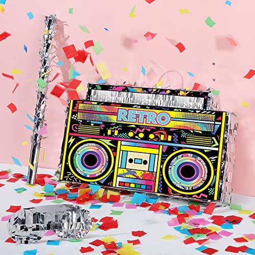 VHKK mali Boombox Pinata za 80s Retro rođendanske zabave dekoracije, 90s Hip Hop tema zalihe sa povez, palicom i konfete za dječake djevojke odrasle Karneval Događanja Decor igre