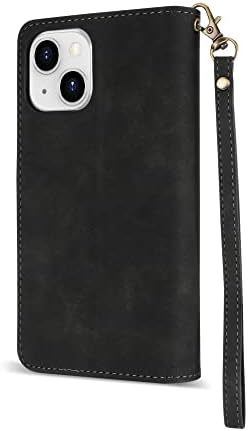 Zzxx iPhone 14 Case Wallet sa [RFID Blocking] Slot za kartice Premium meka PU Koža Zipper Flip Folio sa trakom