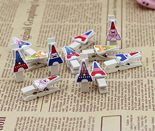 LANGUGU 48 kom. Mini drvene pegs kopče Eiffel Tower Design Clip Nositelji Flamespins Kids Crafts