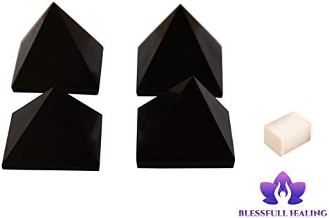 Čvrsti crni turmalinski piramid feng shui duhovni reiki prirodna kamena čakra Crystal terapija vjera ljekovita energija naplaćena piramida naprijed 4 kom 2 inča sa selenite kockom - blessil