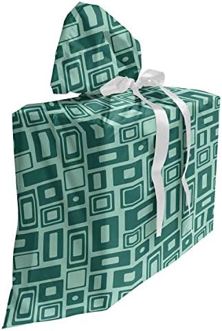 Lunarable geometrijske tkanine poklon torba, monohromatski uzorak sa retro stilom oblika pravougaonika kvadrata krugovima, poklon vreća za zabave rođendane sa 3 trake, 27, Seafoam i Teal