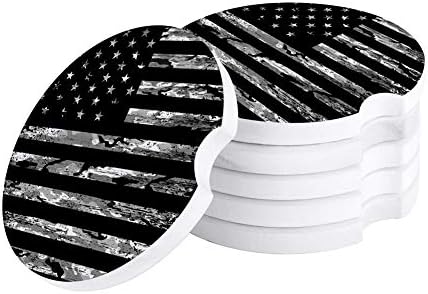 Apsorbentni privatnici za šalice Kamuflaža Američki zastava Podmornici, mali 2,56 inča Keramički kamen Pit Coaster za žene Muškarci, Retro crno-bijela 4. srpnja Poklon set od 2 paketa