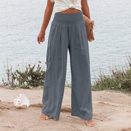 ZEFOTIM lanene pantalone za žene široke noge visokog struka labave Palazzo pantalone Ležerne plaže trendi Trouses sa džepovima