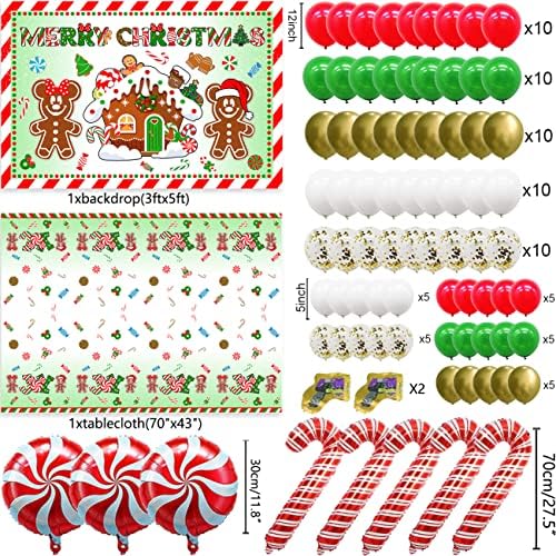 Božićni baloni od medenjaka sa Mickey Gingerbread Man Cane Candy Backdrop Stolcloth Crveni zeleni bijeli